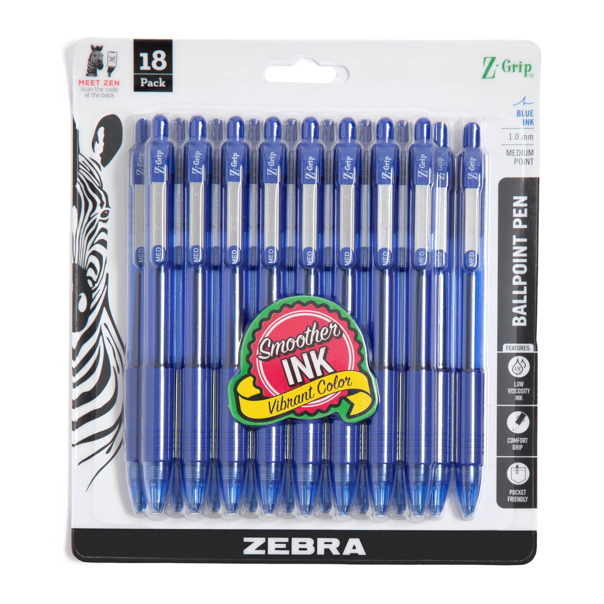 Zebra Pen Z-Grip Retractable Ballpoint Pen, Black Ink, 1.0mm, 24 Bulk-Pack