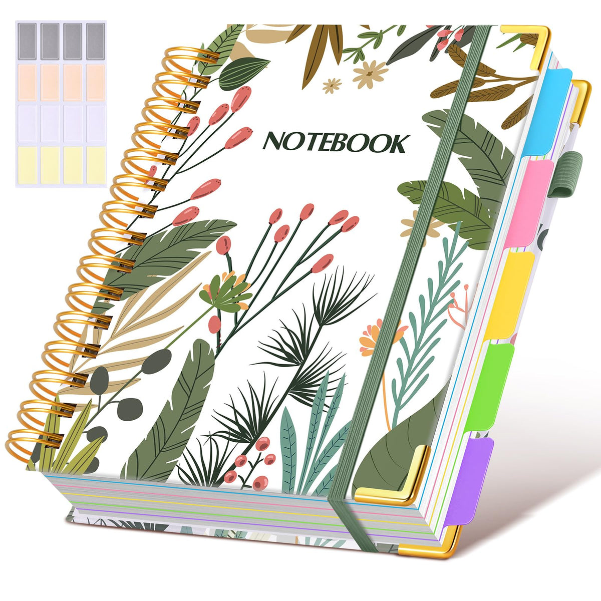 Hardcover Spiral Notebook journal with Removable Dividers Tabs, 300 Pages Leather 5 Subject Notebook College Ruled, 8"x10" Large B5 Notebooks for Work School Note taking, Lined Journal for Women,Pink