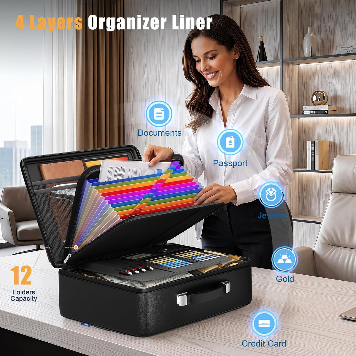 Fireproof Document Box, Hard Briefcase Fireproof Safe for Home Documents