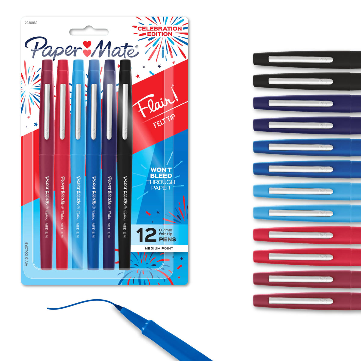 Paper Mate Flair Felt Tip Pens, Medium Point (0.7mm), Black, 12 Count - Teacher Supplies, Journaling, Note-Taking, Writing