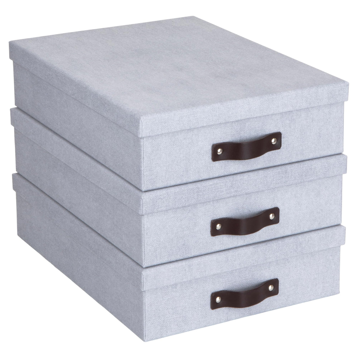 Bigso Oskar Canvas Fiberboard Document Letter Box - File Organizer Box for Important Paperwork - Document Storage with a Lid & Handle - 3.3 in x 10.2 in x 13.8 in - 3 Pack - Blue