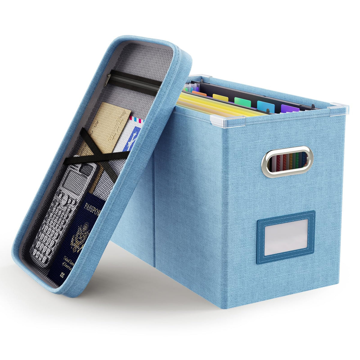 Oterri File Organizer Box with Lid, Hanging Filing File Box with Mesh Pocket, Document Organizer Box for Letter Files, Portable Storage Box(1 PCS, Green)