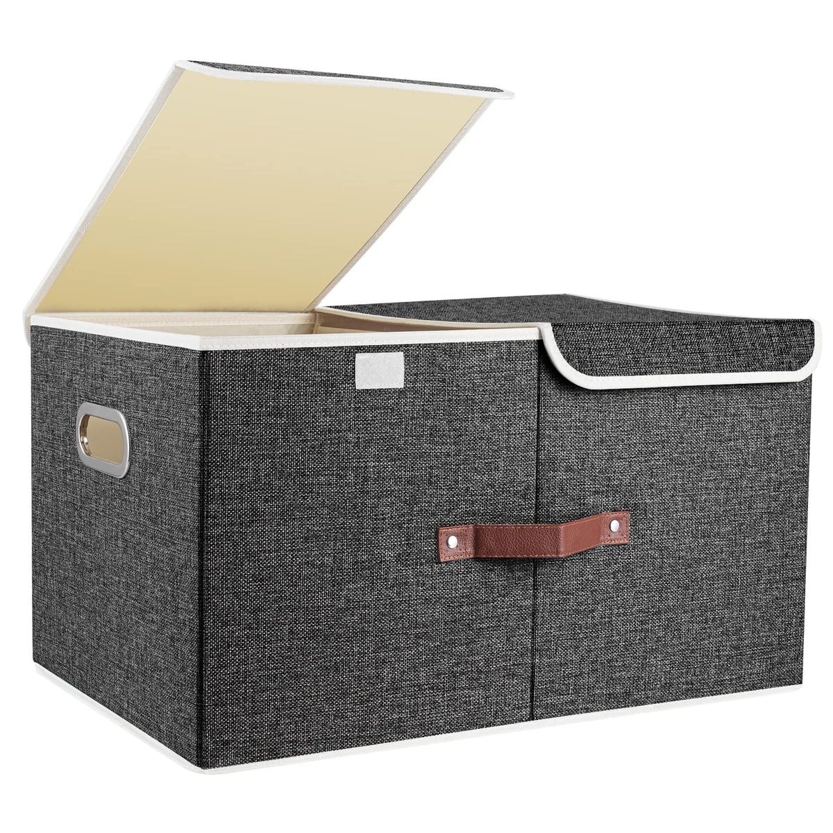 TYEERS Extra Large Collapsible Storage Bins with Lids and Compartments, Washable, Fabric Storage Boxes, 21.7x13x11.8 inches, 2 Pack, Beige