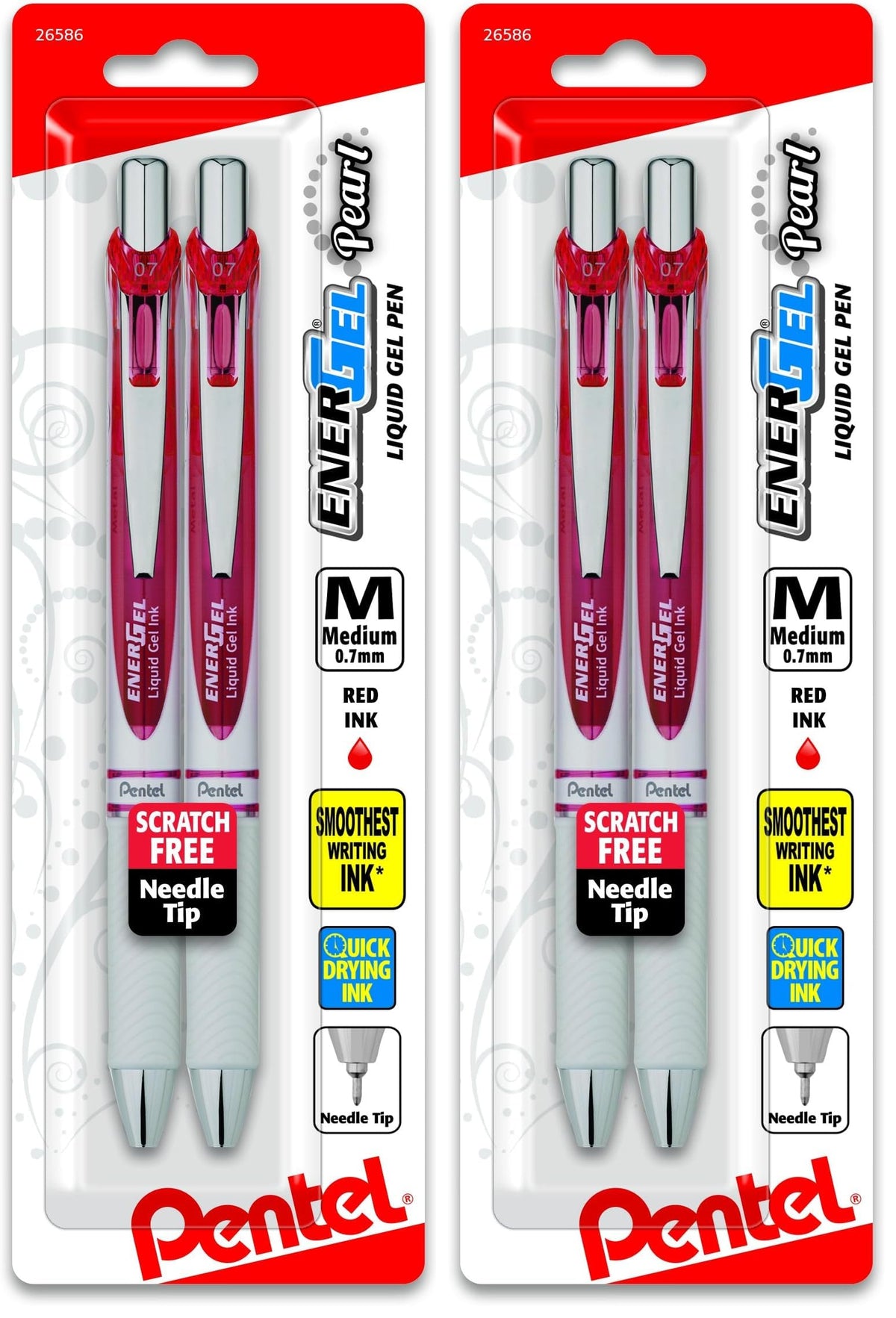 Pentel EnerGel Pearl RTX Retractable Liquid Gel Pen, (0.7mm), Medium Line, Needle Tip, Black Ink, Pack of 2 (BLN77WBP2A)
