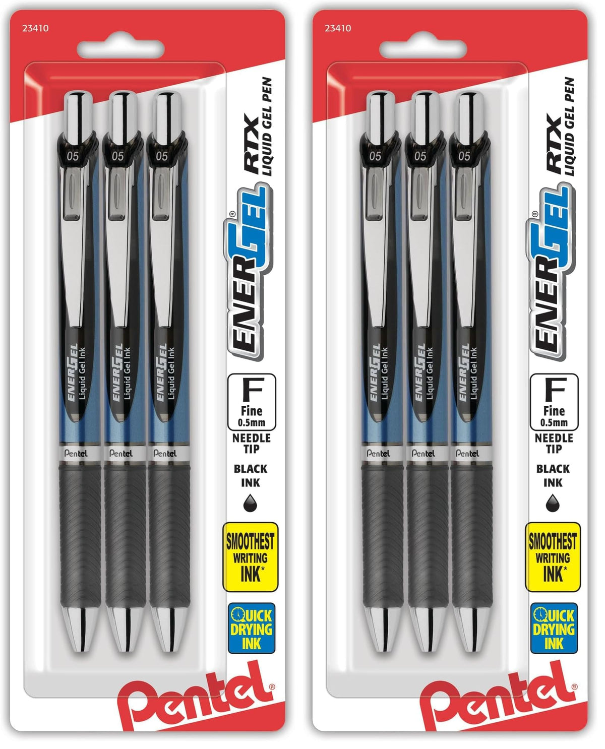 Pentel EnerGel RTX Retractable Liquid Gel Pen, (0.5mm), Fine Line, Needle Tip, Black Ink, Pack of 3 (BLN75BP3A)