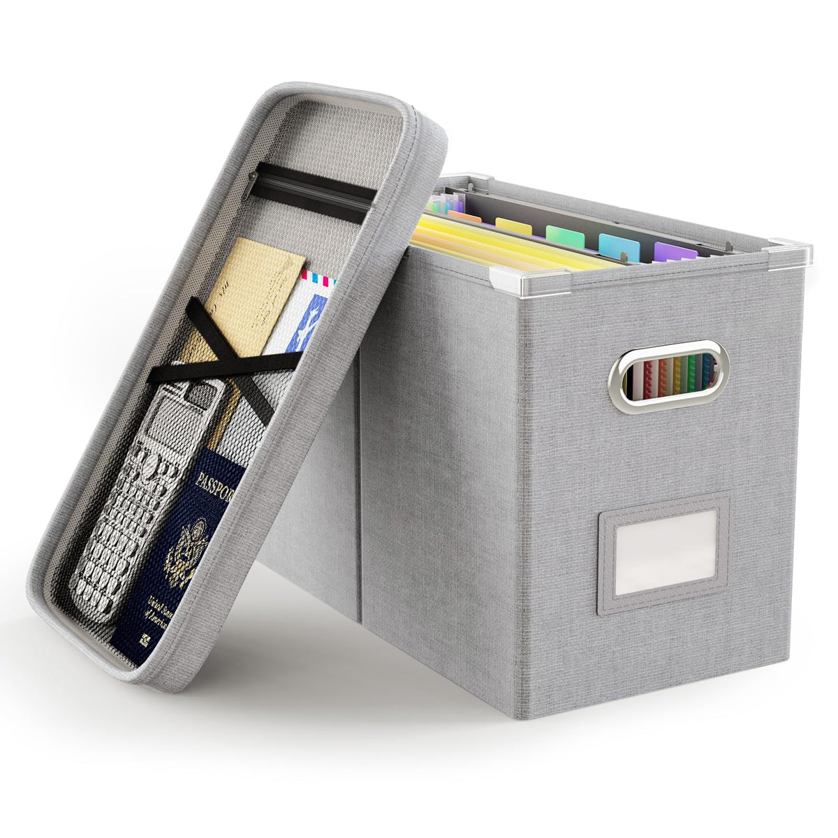 Oterri File Organizer Box with Lid, Hanging Filing File Box with Mesh Pocket, Document Organizer Box for Letter Files, Portable Storage Box(1 PCS, Green)