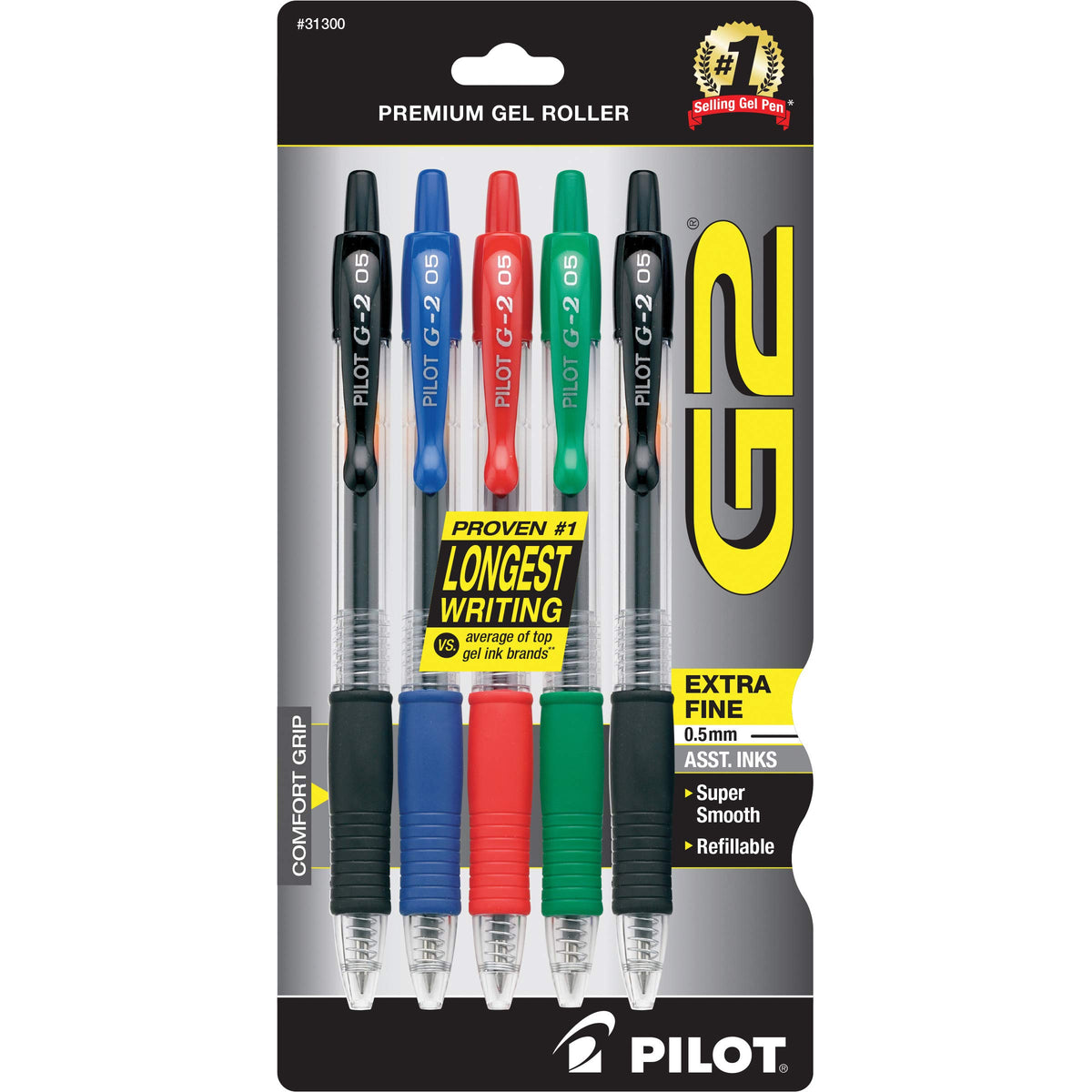 PILOT G2 Premium Gel Pens, Extra Fine Point 0.5mm, Assorted Inks, 5-Pack