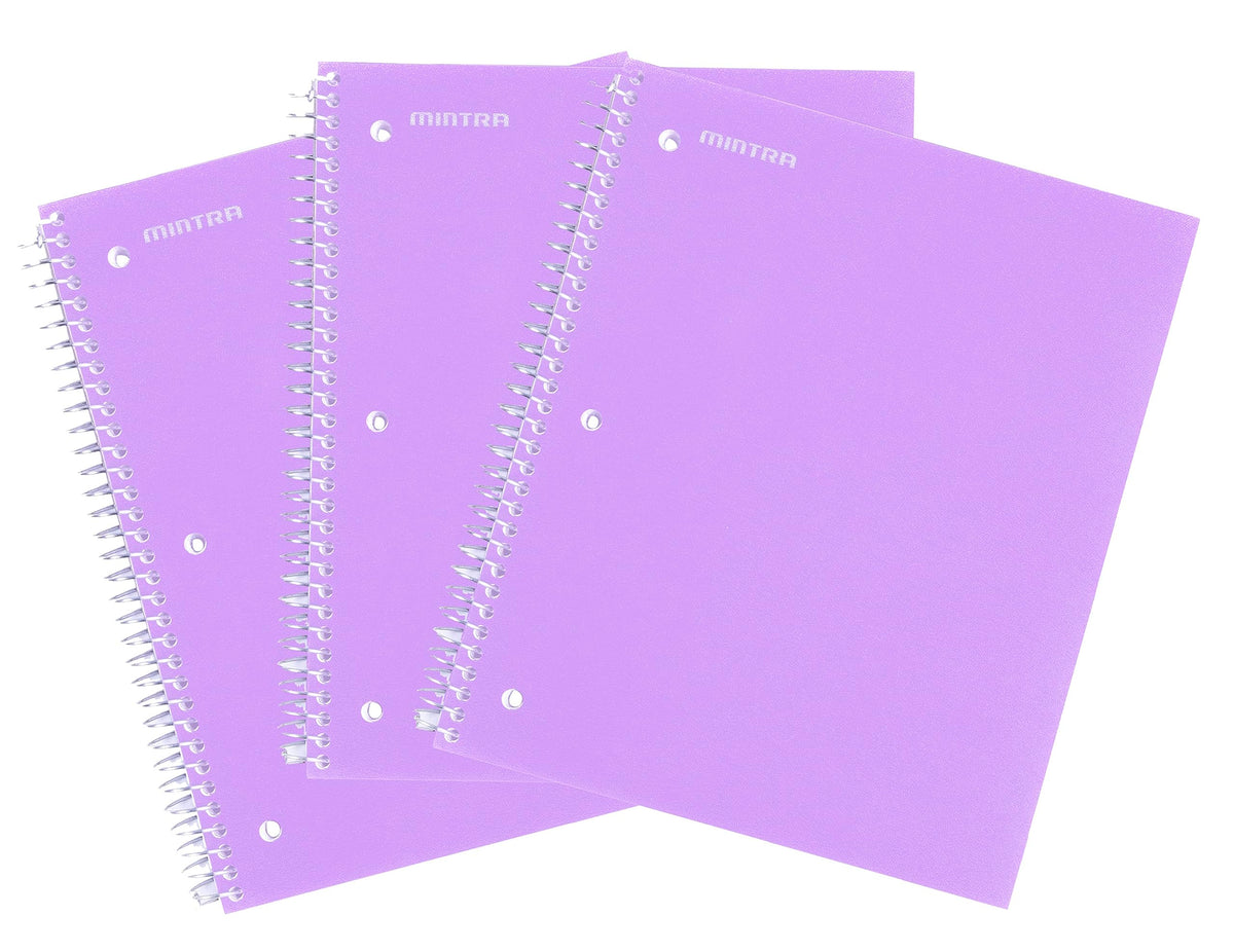Mintra Office Durable Spiral Notebooks, 1 Subject, (Salmon, Sage Green, Lavender, Wide Ruled 3pk) - 100 Sheets, Poly Pocket, Moisture Resistant Cover, School, Office, Professional