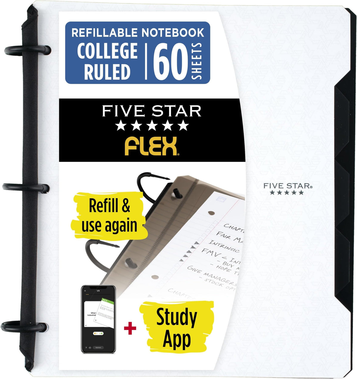 Five Star Flex Refillable Notebook + Study App, College Ruled Paper and 1 Inch TechLock Ring Binder with Pockets, Tabs and Dividers, 200 Sheet Capacity, Seaglass Green (293280AQ8)