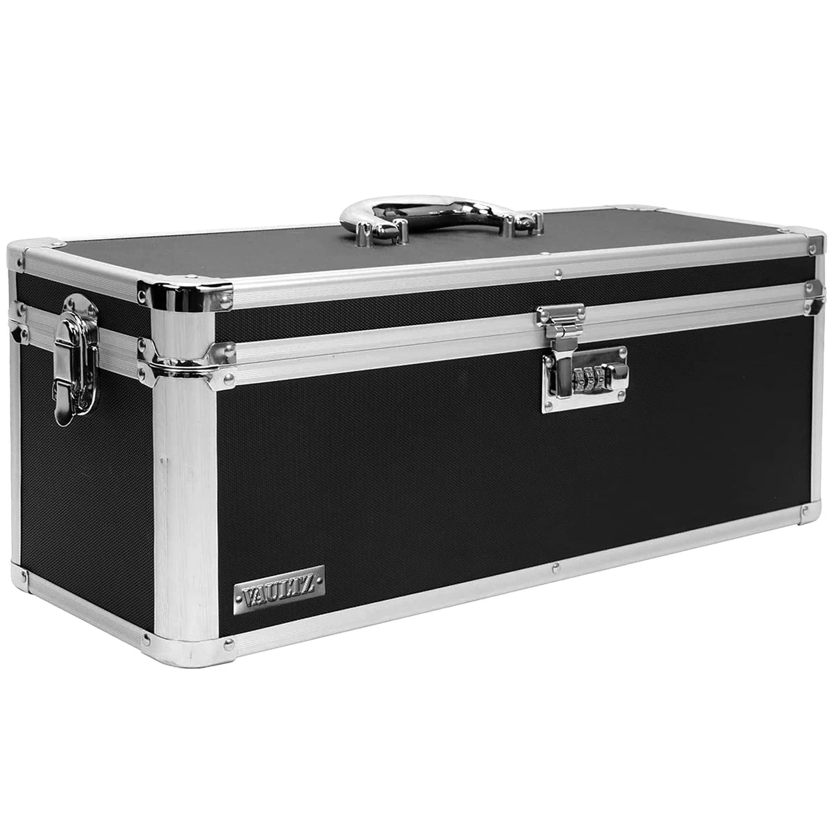 Vaultz Secure Security Lock Boxes - Safe Combination Lock Box, Storage for Documents, Valuables, Medicine & Money - 9.88 x 7.75 x 7 Inch - Black/Chrome