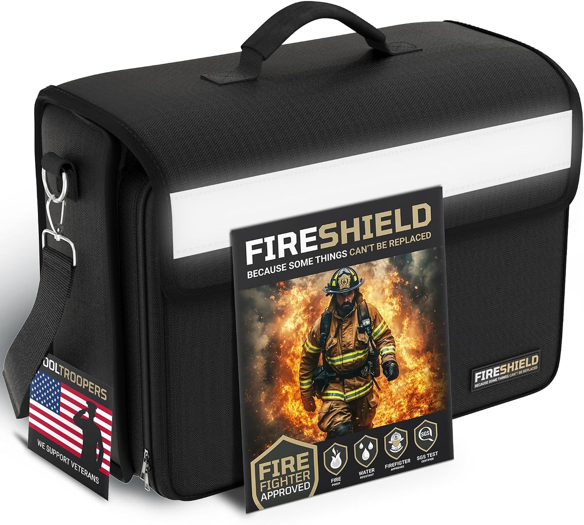 FIRESHIELD PRO 5200°F Fireproof Document Bag – Portable Water Resistant Briefcase /w Shoulder Strap, Tablet & Card Organizer – Multi-Pocket Storage for Travel, Home or Office – 17" x 12.5" x 7.2"