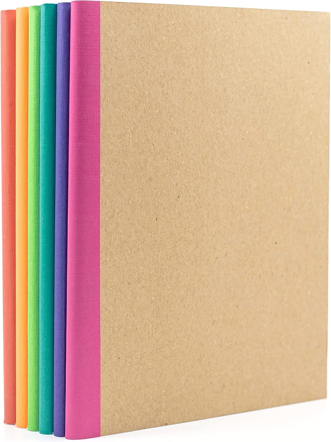 PAPERAGE 6-Pack Composition Notebook Journals, 120 Pages, Kraft Cover with Rainbow Spines, College Ruled Lined Paper, Small Size (8 in x 5.75 in) – for Home, Office or School Supplies