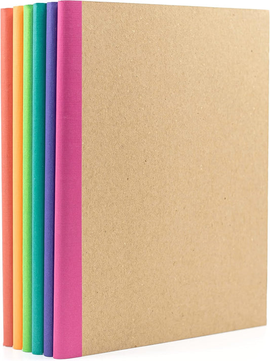 PAPERAGE 6-Pack Composition Notebook Journals, 120 Pages, Kraft Cover with Rainbow Spines, College Ruled Lined Paper, Small Size (8 in x 5.75 in) – for Home, Office or School Supplies