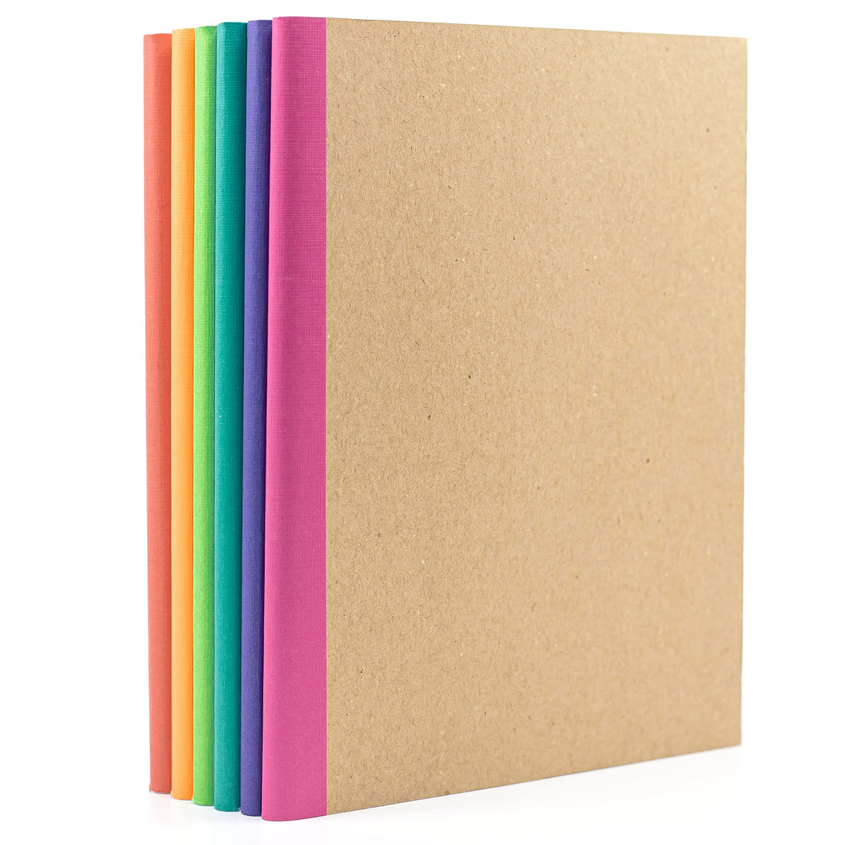 PAPERAGE 6-Pack Composition Notebook Journals, 120 Pages, Kraft Cover with Rainbow Spines, College Ruled Lined Paper, Small Size (8 in x 5.75 in) – for Home, Office or School Supplies