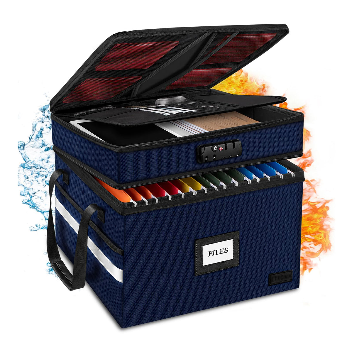 Fireproof File Oganizer with Lock, 2 Layer Fireproof Document Storage Box