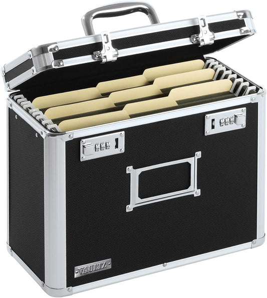 Vaultz Locking File Organizer Box with Combination Lock, Letter Size 14" x 7" x 12.19", Black