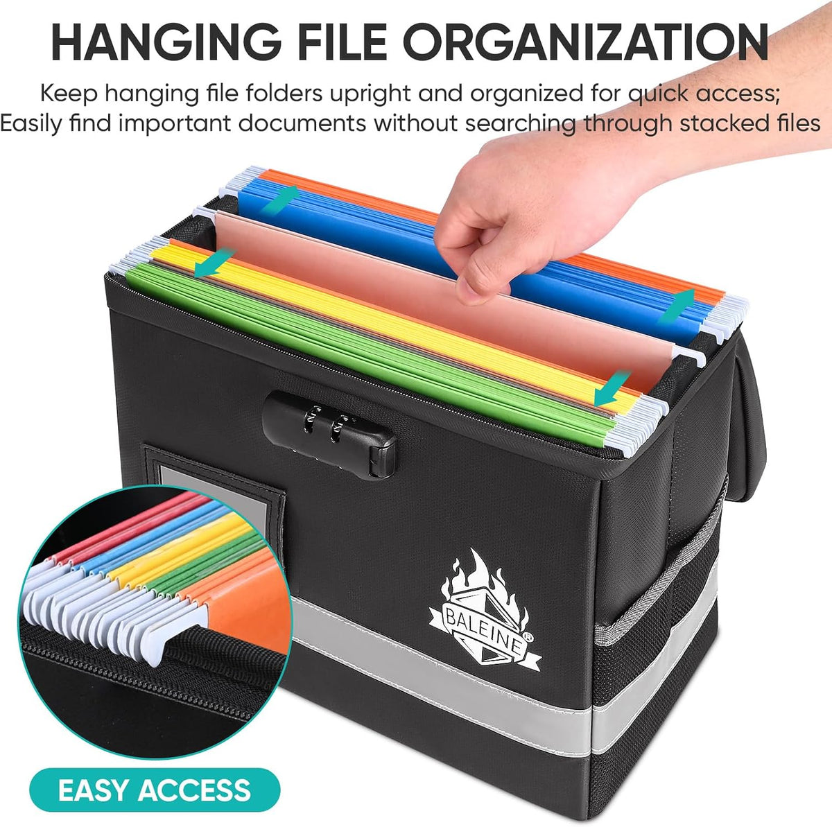 BALEINE Fireproof Document Box with Lock, Portable Fireproof Document Bag Waterproof Fire Proof File Boxes for Documents, File Organizer Box for Important Paperwork (Black, 12.5''x10.5''x6'')