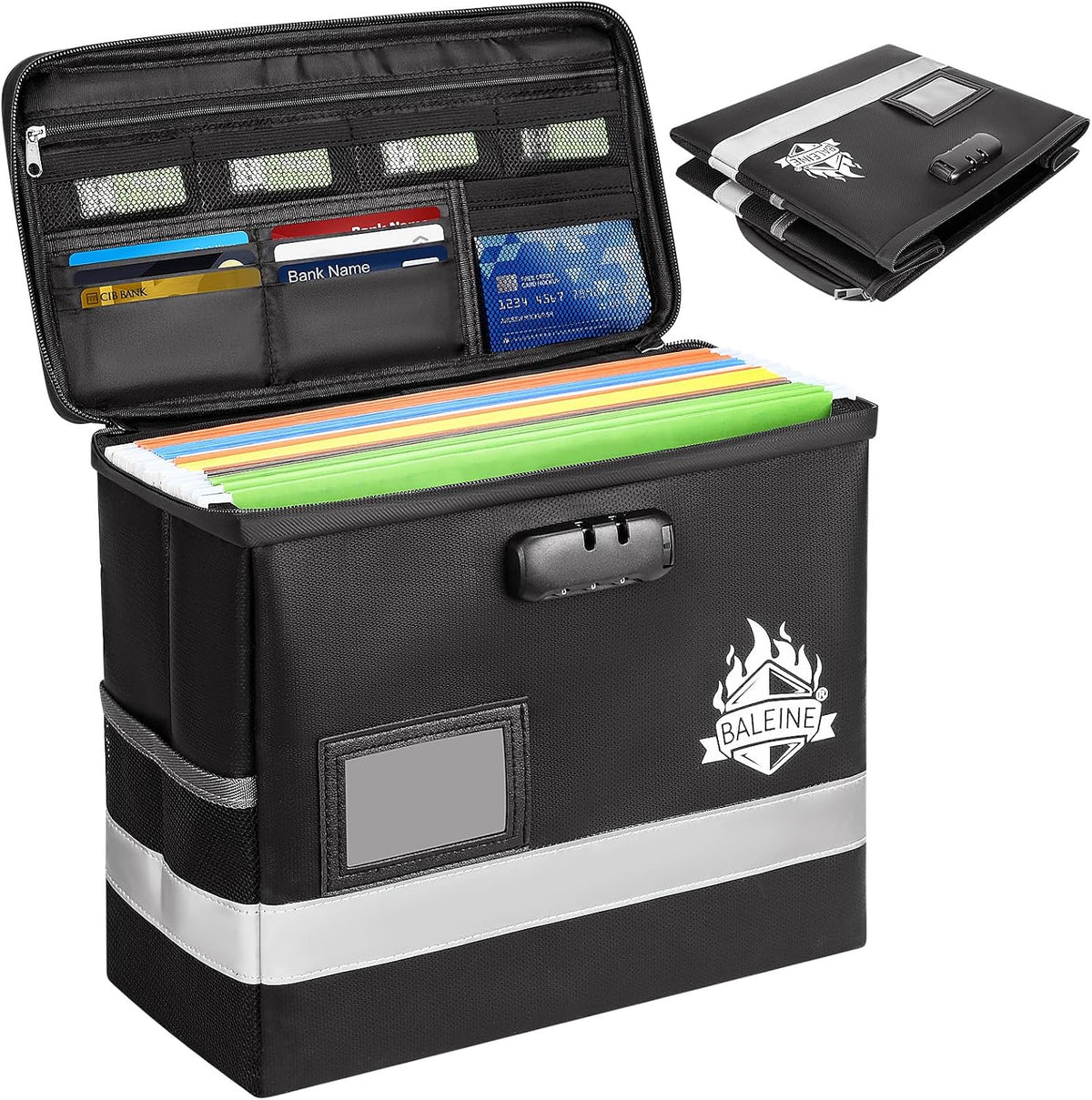 BALEINE Fireproof Document Box with Lock, Portable Fireproof Document Bag Waterproof Fire Proof File Boxes for Documents, File Organizer Box for Important Paperwork (Black, 12.5''x10.5''x6'')