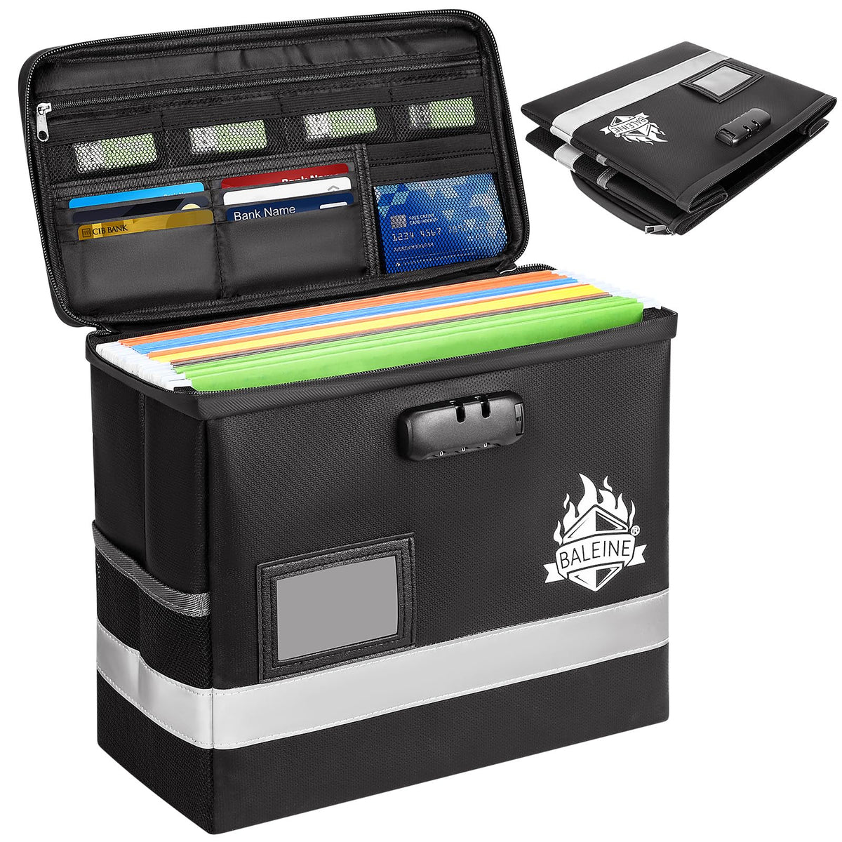 BALEINE Fireproof Document Box with Lock, Portable Fireproof Document Bag Waterproof Fire Proof File Boxes for Documents, File Organizer Box for Important Paperwork (Black, 12.5''x10.5''x6'')