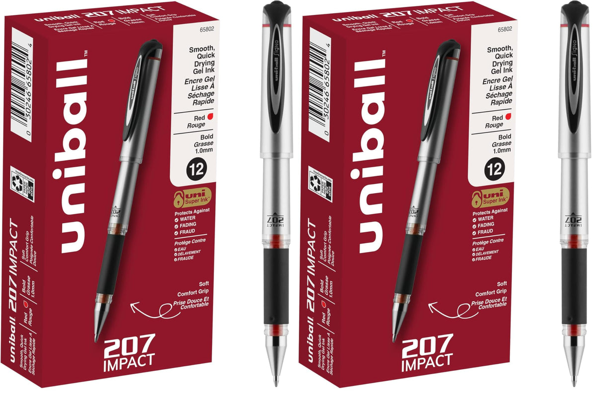 uniball™ 207 Gel Pens, Black Ink, 0.5mm Micro Point, Retractable, 12 Count