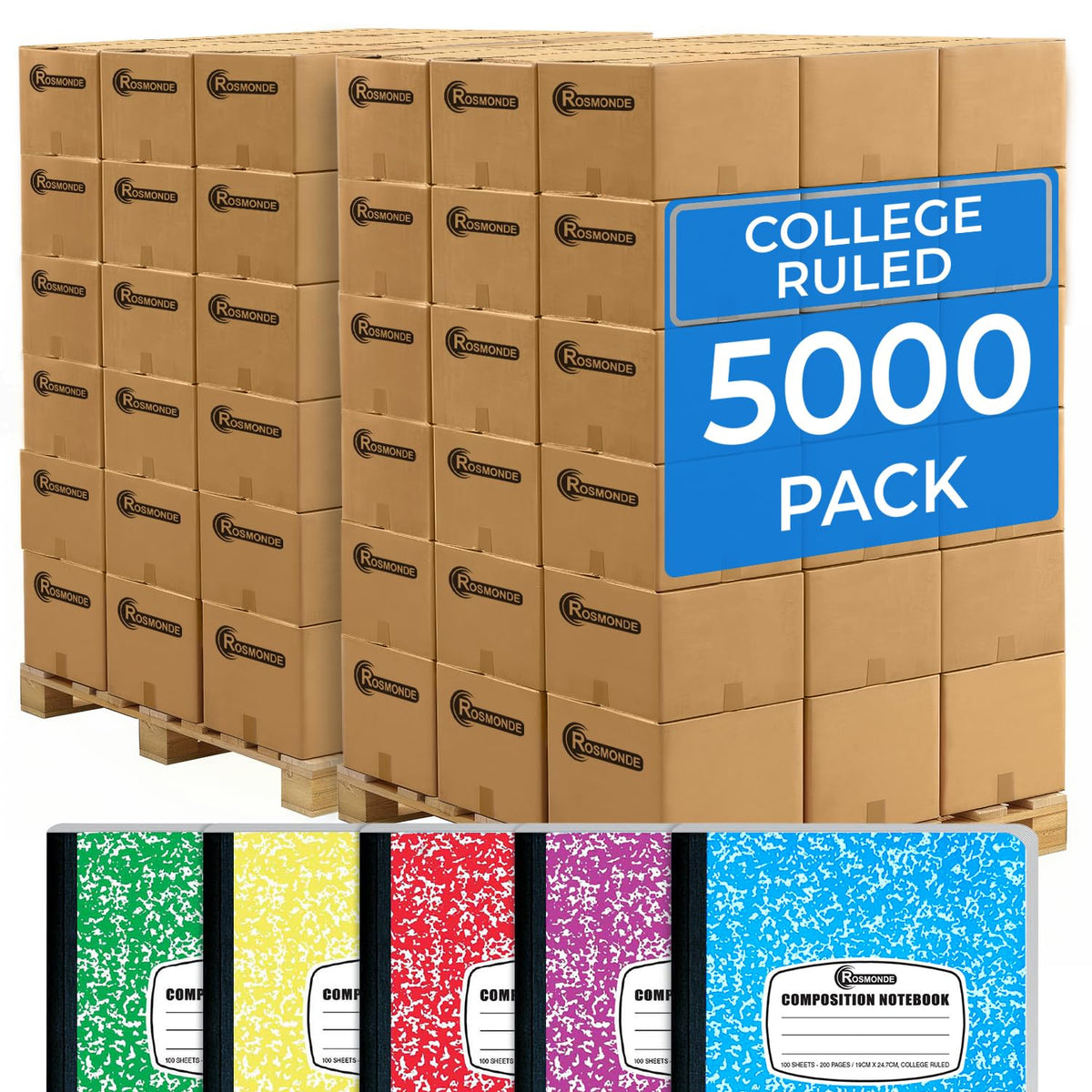 Rosmonde 12 Pack Bulk Composition Notebooks College Ruled, Assorted Colors