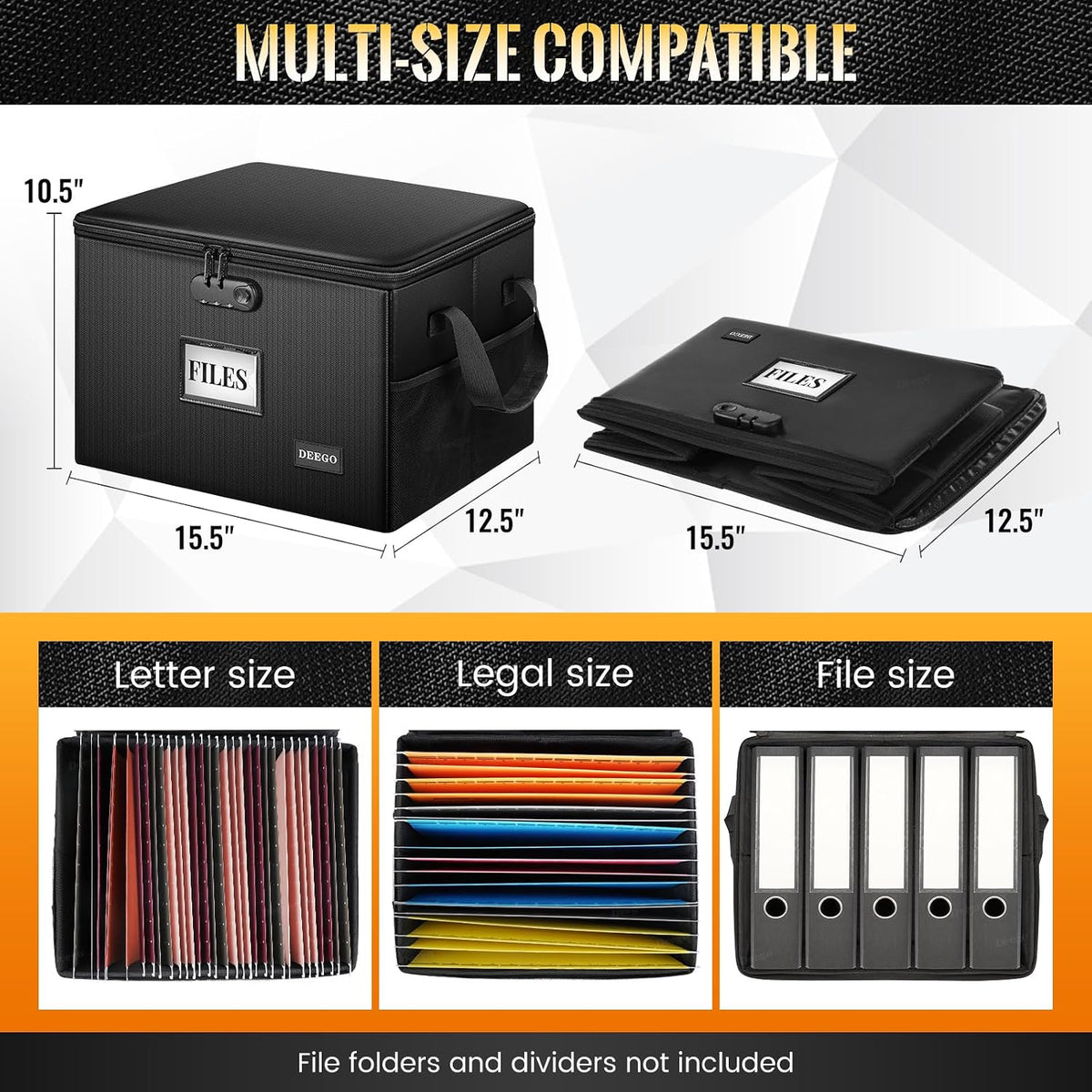 DEEGO Fireproof Document Box, Water-Resistant File Organizer Box with Lock