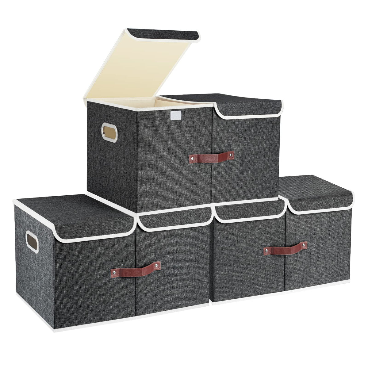 TYEERS Extra Large Collapsible Storage Bins with Lids and Compartments, Washable, Fabric Storage Boxes, 21.7x13x11.8 inches, 2 Pack, Beige