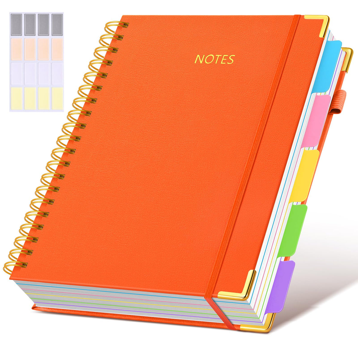 Hardcover Spiral Notebook journal with Removable Dividers Tabs, 300 Pages Leather 5 Subject Notebook College Ruled, 8"x10" Large B5 Notebooks for Work School Note taking, Lined Journal for Women,Pink