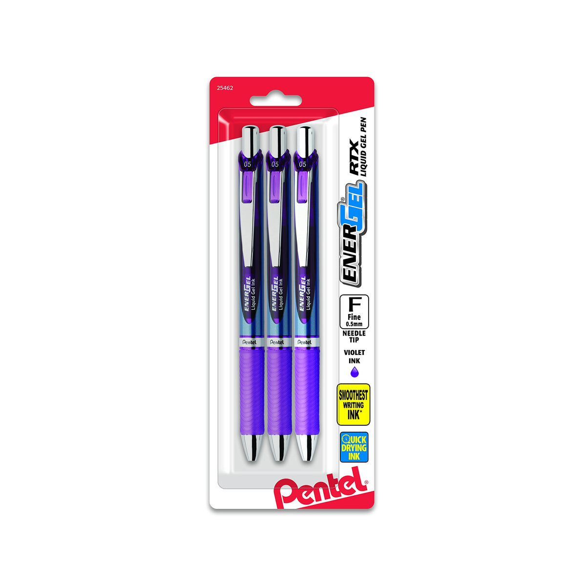 Pentel EnerGel RTX Retractable Liquid Gel Pen, (0.5mm), Fine Line, Needle Tip, Black Ink, Pack of 3 (BLN75BP3A)