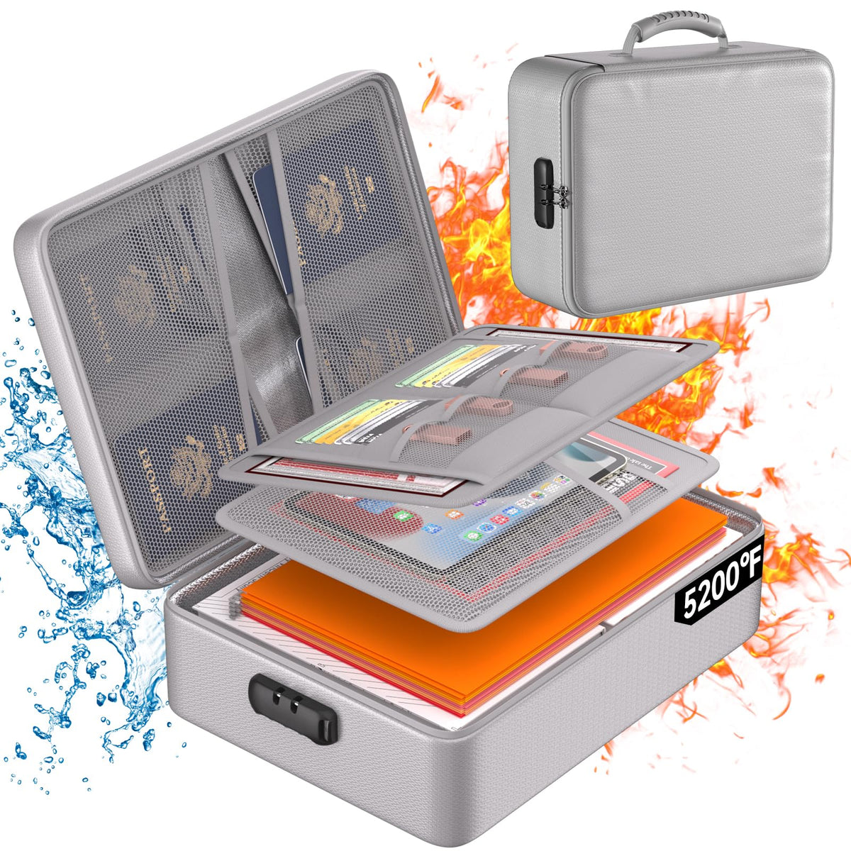 DocSafe 5200°F Fireproof Document Organizer Box with Lock, Heat Insulated