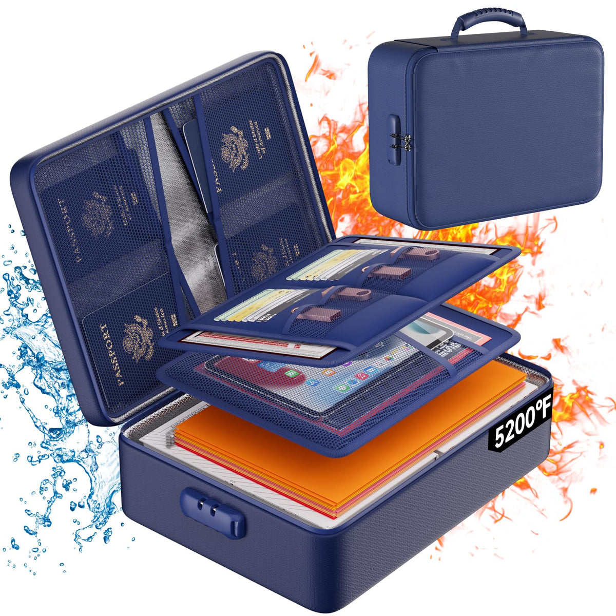 DocSafe 5200°F Fireproof Document Organizer Box with Lock, Heat Insulated