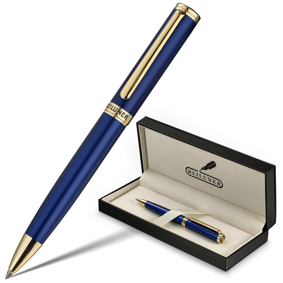 BEILUNER Luxury Gel Pen with 24K Gold Finish, Black Piano Lacquer, Luxury Grade Craftsmanship, Best Pen Gift Set for Men and Women, Professional, Executive, Office, Retractable Nice Pens