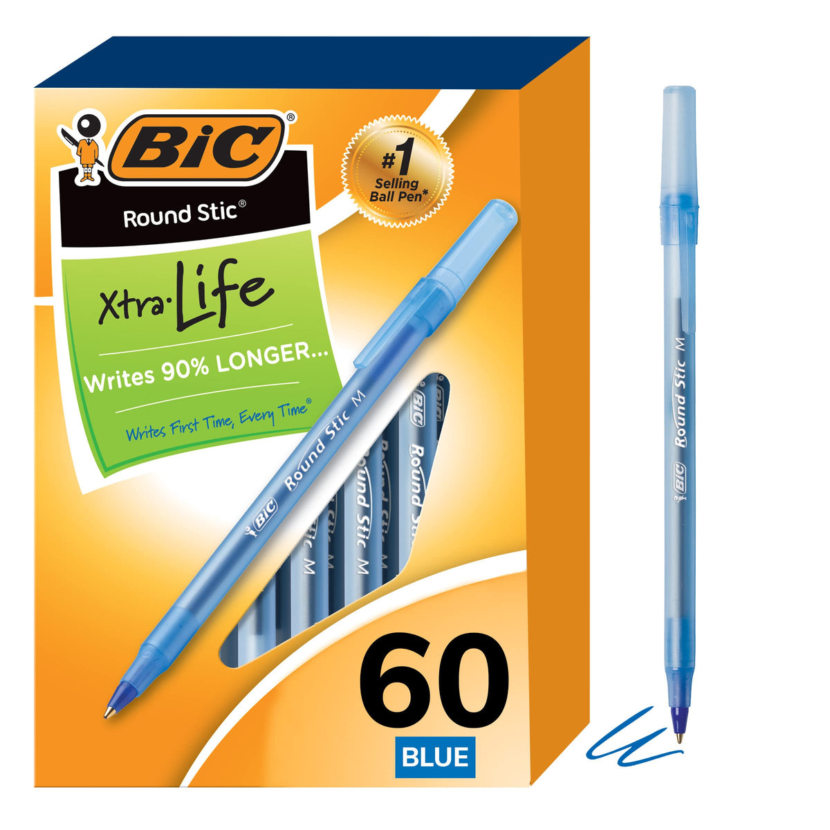 BIC Round Stic Xtra Life Ballpoint Pen, Ultra Long Lasting and Consistent Ink Flow, 60-Count in Black Ink