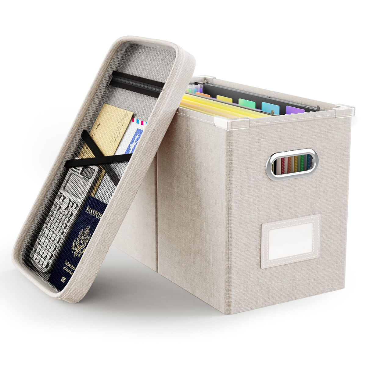 Oterri File Organizer Box with Lid, Hanging Filing File Box with Mesh Pocket, Document Organizer Box for Letter Files, Portable Storage Box(1 PCS, Green)