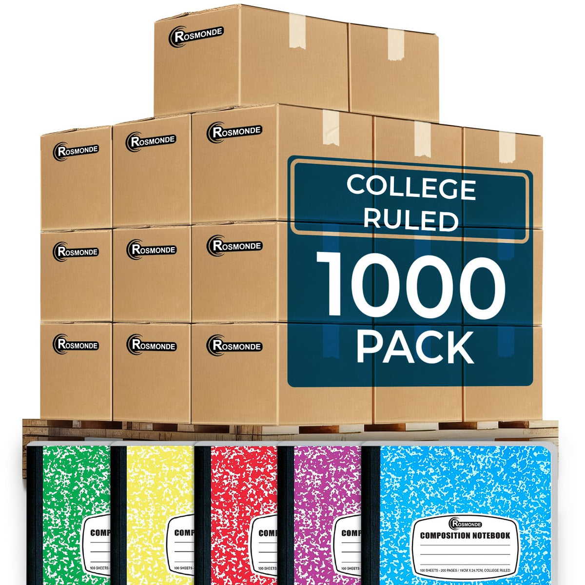 Rosmonde 12 Pack Bulk Composition Notebooks College Ruled, Assorted Colors