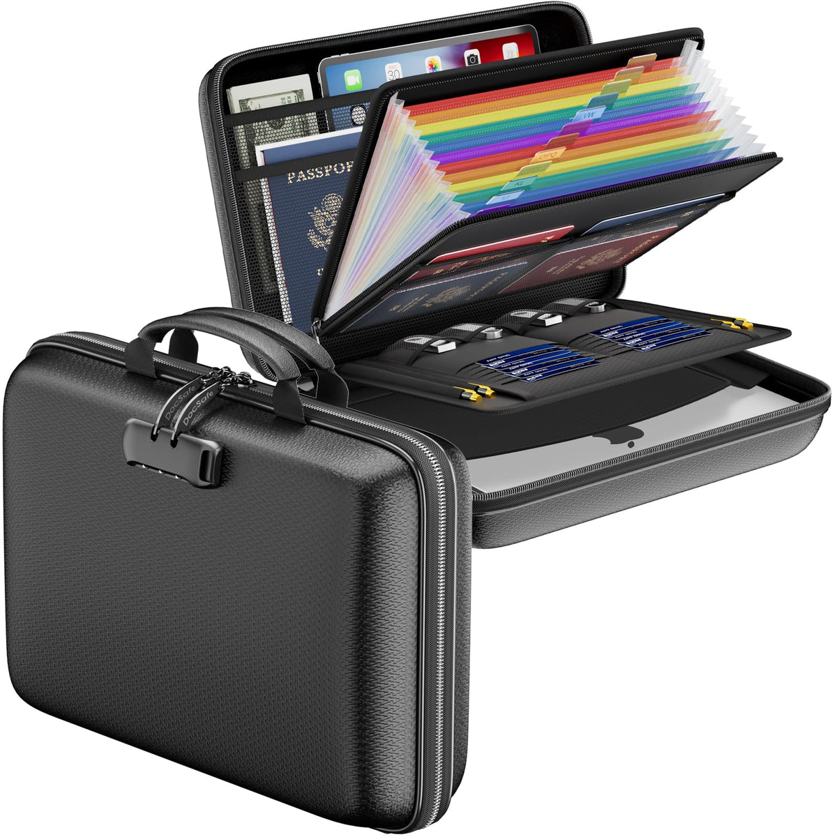 DocSafe Fireproof Document Box Hard Case with Lock ＆ Accordion File Folder