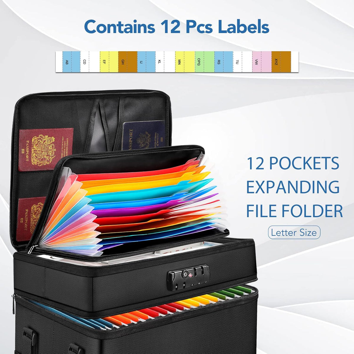 Fireproof Document Box with 13 Pocket Accordian File Folder