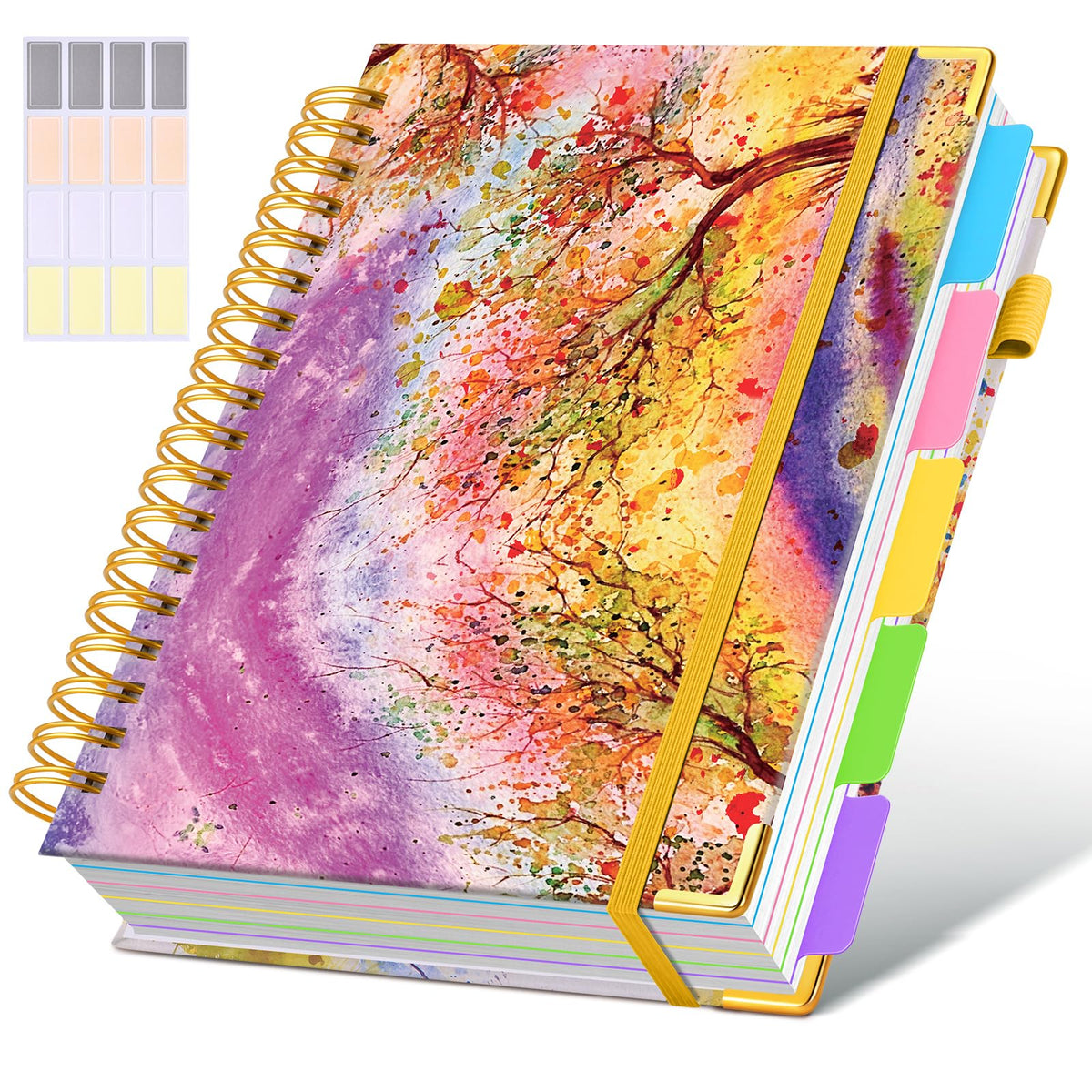 Hardcover Spiral Notebook journal with Removable Dividers Tabs, 300 Pages Leather 5 Subject Notebook College Ruled, 8"x10" Large B5 Notebooks for Work School Note taking, Lined Journal for Women,Pink