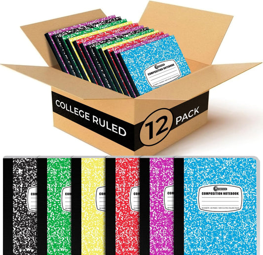 Rosmonde 12 Pack Bulk Composition Notebooks College Ruled, Assorted Colors