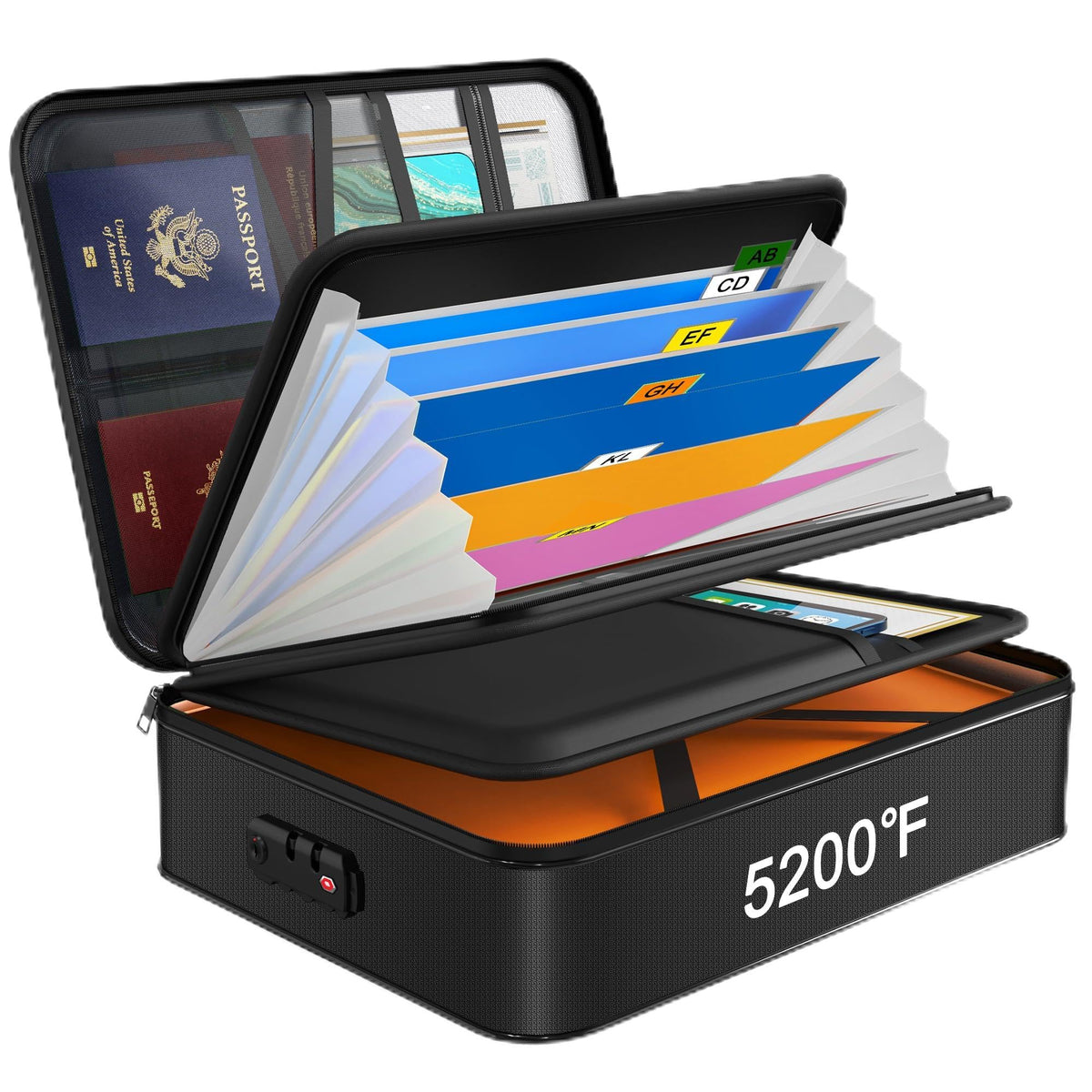 Noiposi Fireproof Document Box with Lock 5200℉-8 Layer