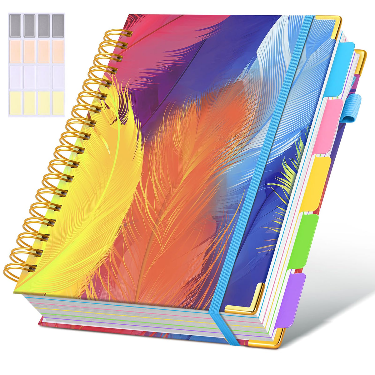 Hardcover Spiral Notebook journal with Removable Dividers Tabs, 300 Pages Leather 5 Subject Notebook College Ruled, 8"x10" Large B5 Notebooks for Work School Note taking, Lined Journal for Women,Pink