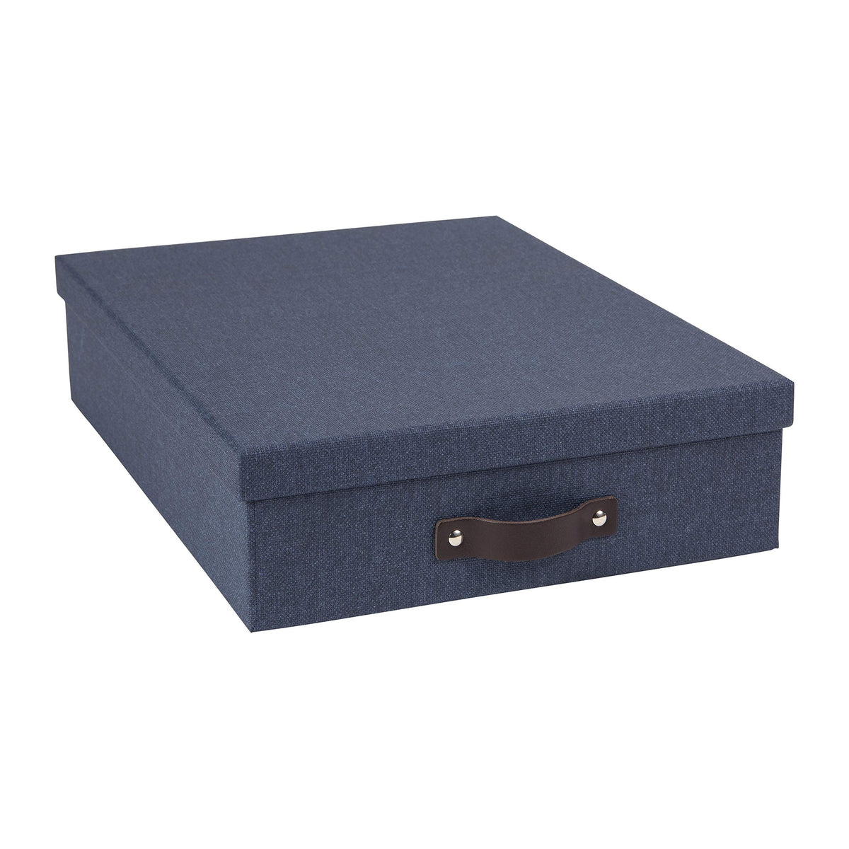 Bigso Oskar Canvas Fiberboard Document Letter Box - File Organizer Box for Important Paperwork - Document Storage with a Lid & Handle - 3.3 in x 10.2 in x 13.8 in - 3 Pack - Blue