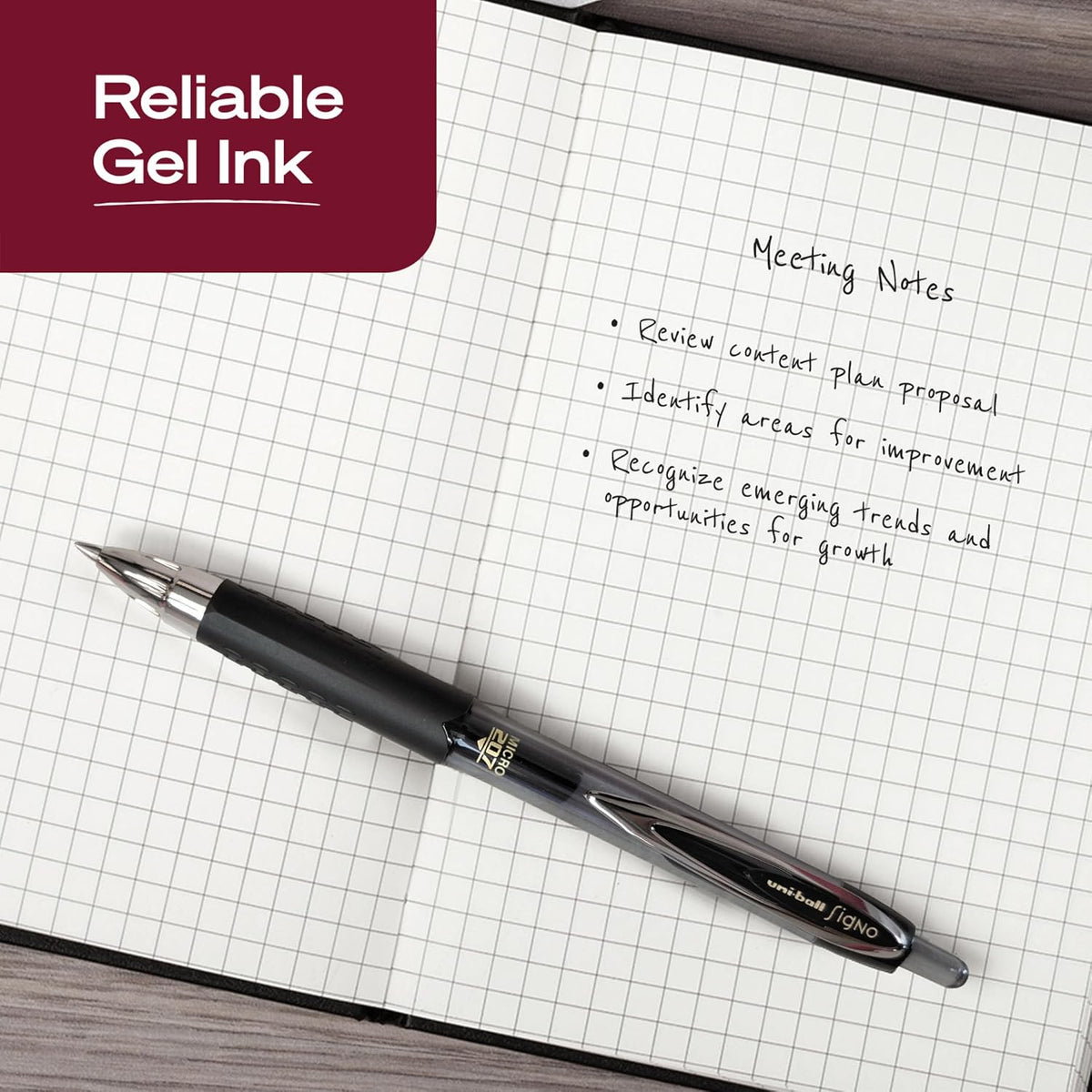 uniball™ 207 Gel Pens, Black Ink, 0.5mm Micro Point, Retractable, 12 Count