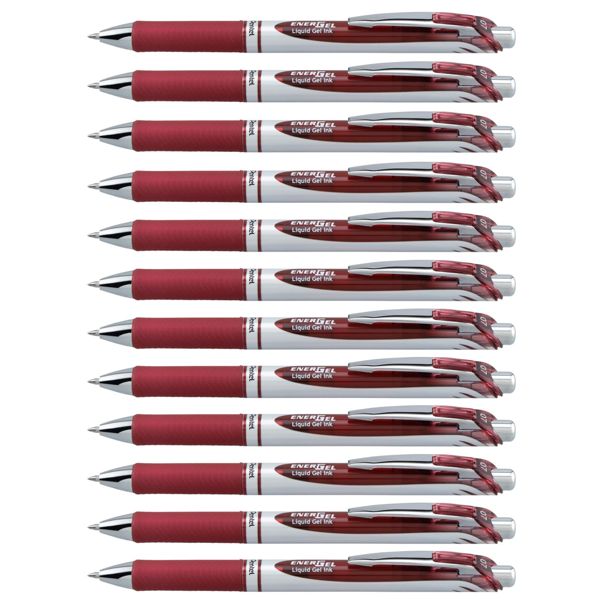 Pentel EnerGel RTX Retractable Liquid Gel Pen, (0.7mm) Medium Line, Metal Tip, Black Ink, Box of 12 (BL77-A)