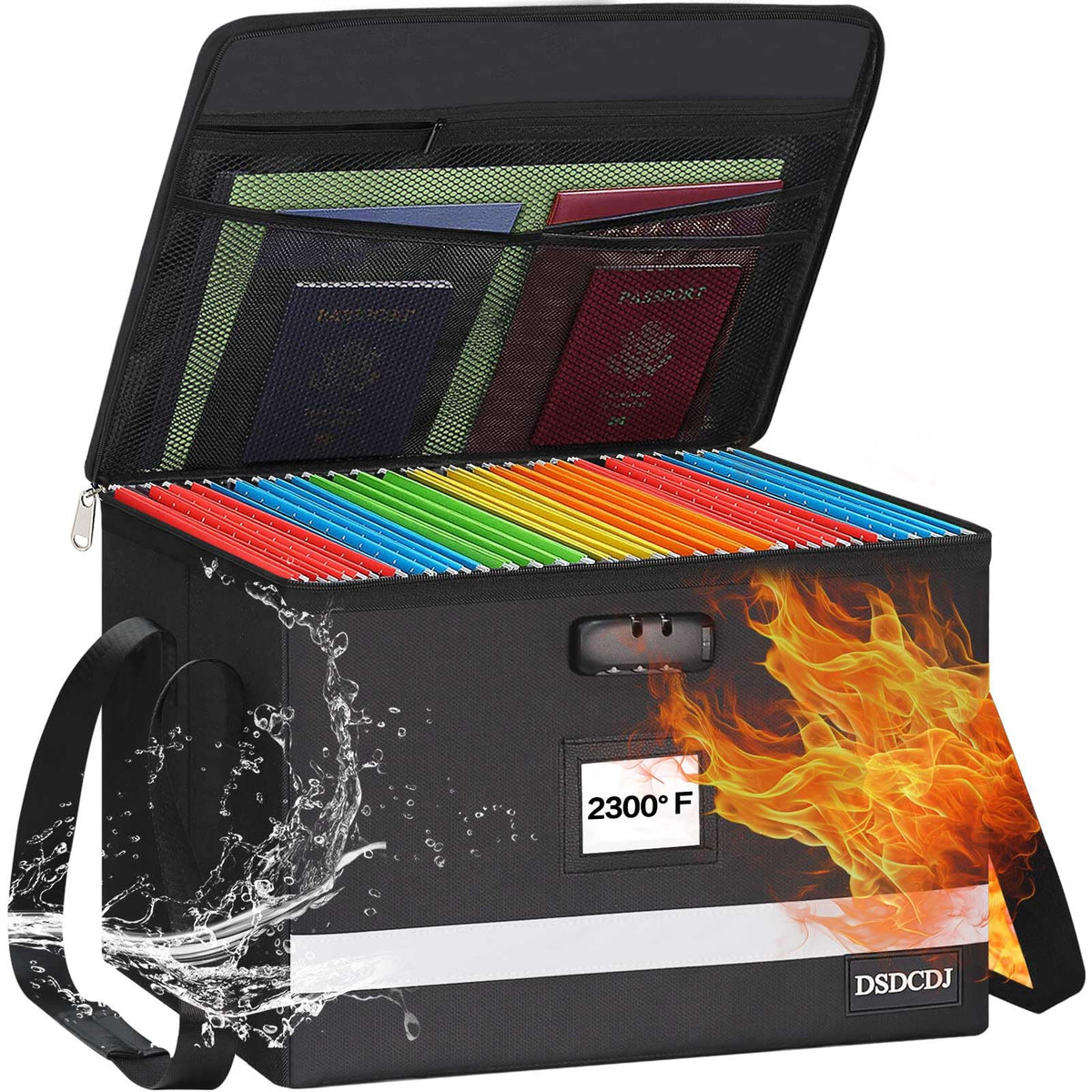 File Box with Lock - Portable File Organizer Box with Handle, Sturdy Important Document Organizer with Label, Slide, Reflective Strip for Hanging Letter/Legal Folder