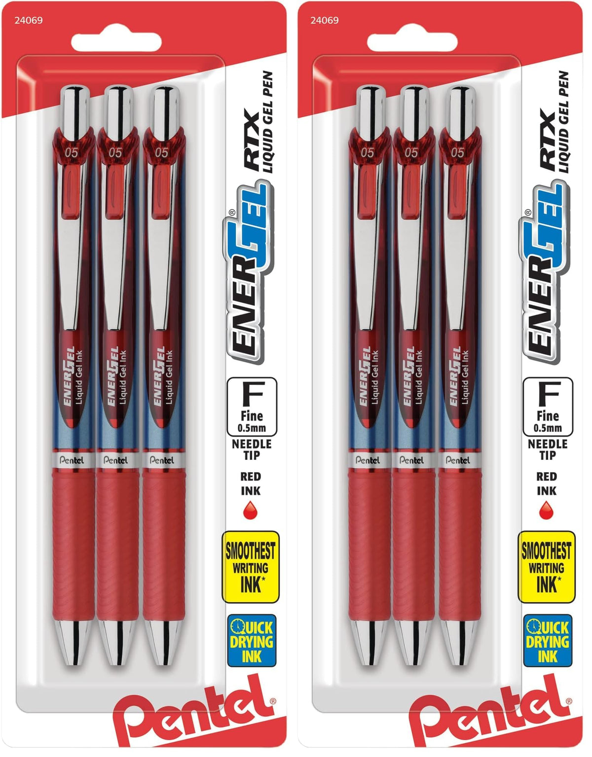 Pentel EnerGel RTX Retractable Liquid Gel Pen, (0.5mm), Fine Line, Needle Tip, Black Ink, Pack of 3 (BLN75BP3A)