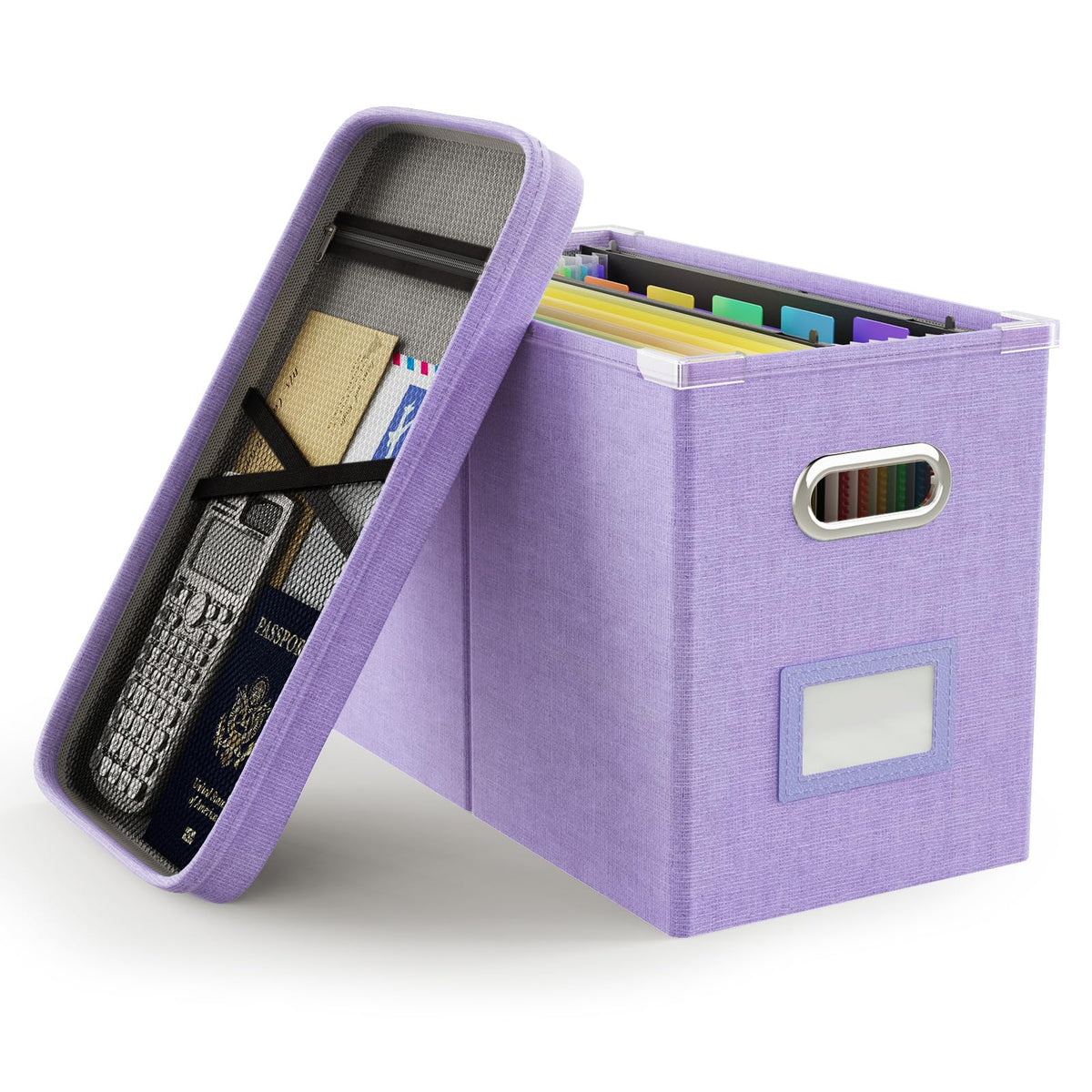Oterri File Organizer Box with Lid, Hanging Filing File Box with Mesh Pocket, Document Organizer Box for Letter Files, Portable Storage Box(1 PCS, Green)