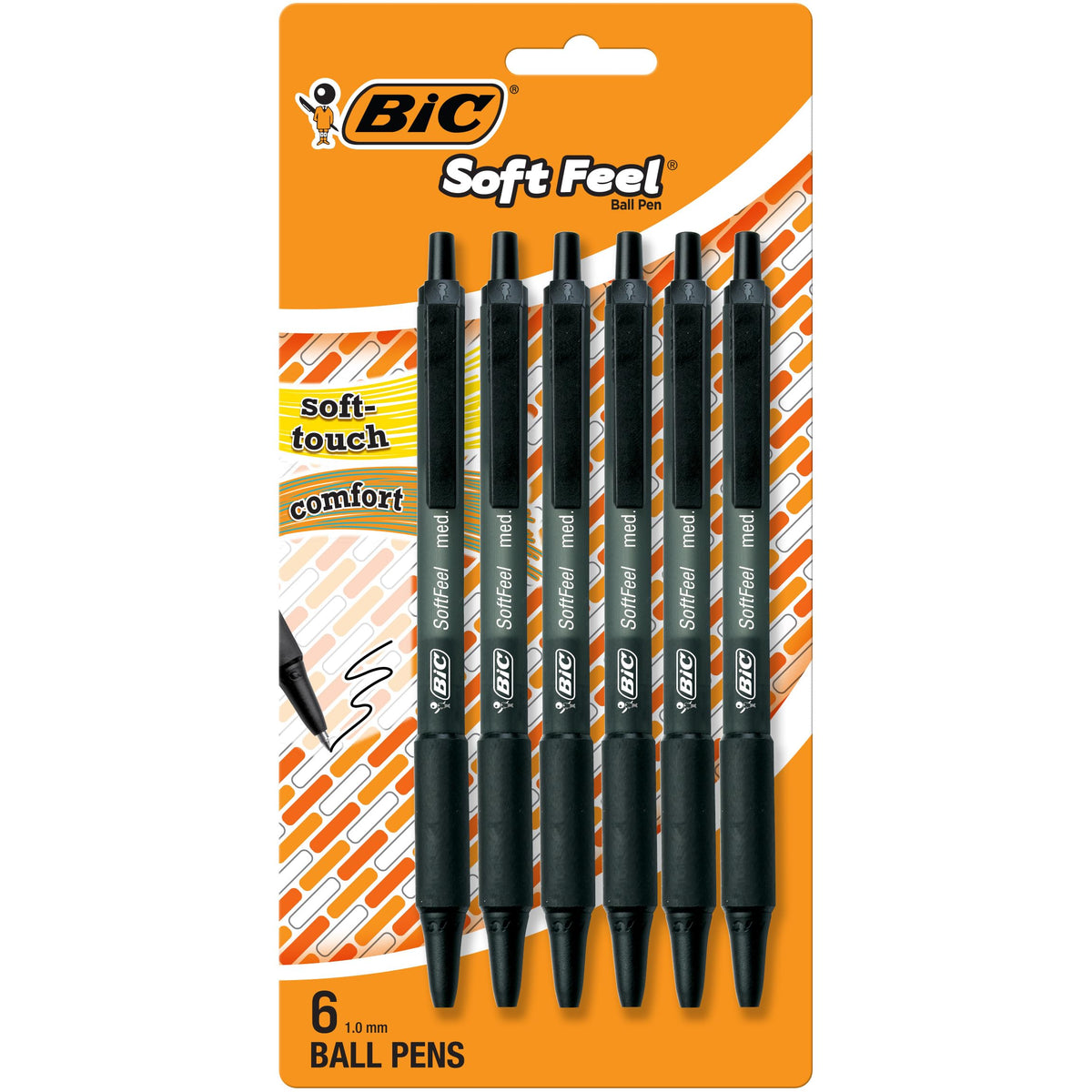BIC Soft Feel Ballpoint Pen, Black Ink, 6-Count