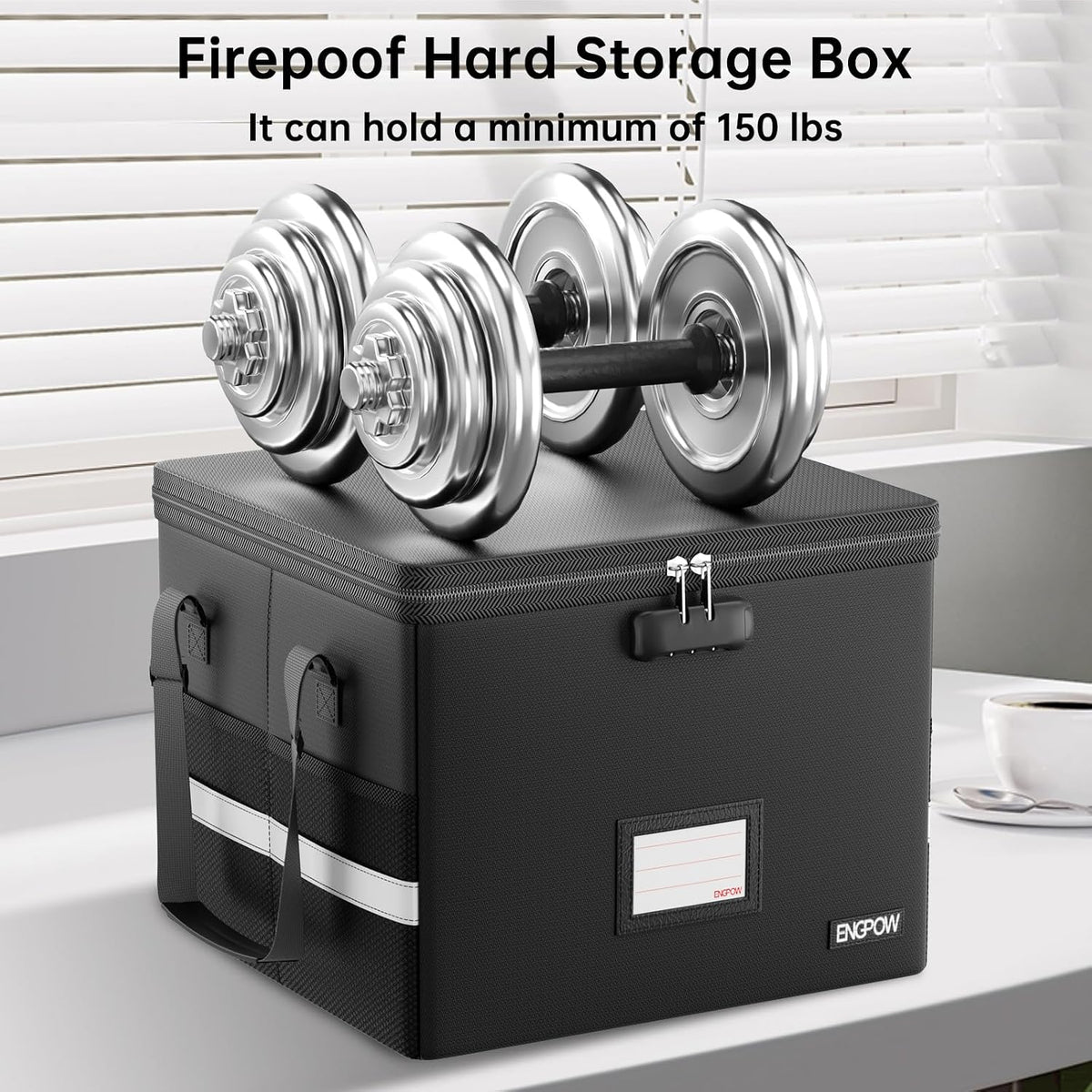 ENGPOW 5200°F Fireproof Document Box with Lock, Heat Insulated Collapsible File Storage Organizer with Handle, Portable Home Office File Cabinet for Hanging Letter/Legal Size Folder, Black