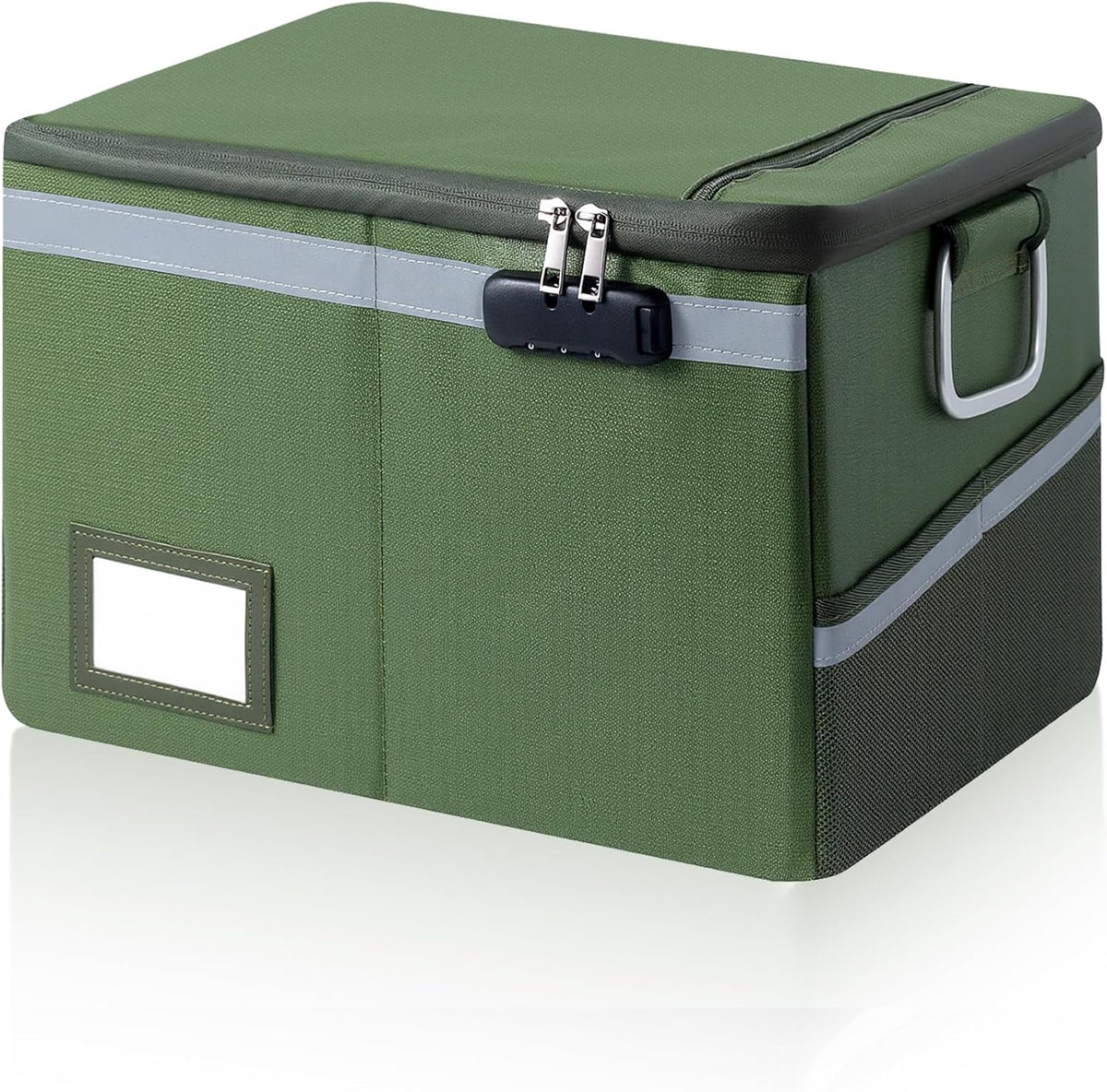 Fireproof Waterproof Document Box with Lock Collapsible Portable File Organizer Hard Shell Storage for Hanging Letter Legal Folders Home Office Safe Green 15.7x11.8x10.2in